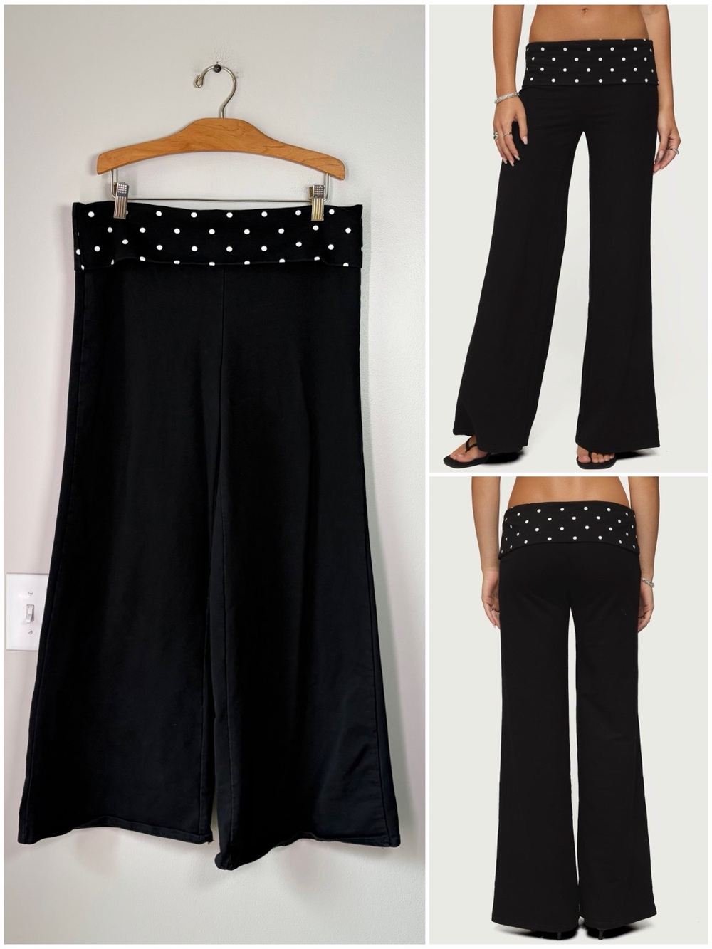 Edikted Reeva Black Polka Dot Foldover Wide Leg Pants Casual Comfy Lounge